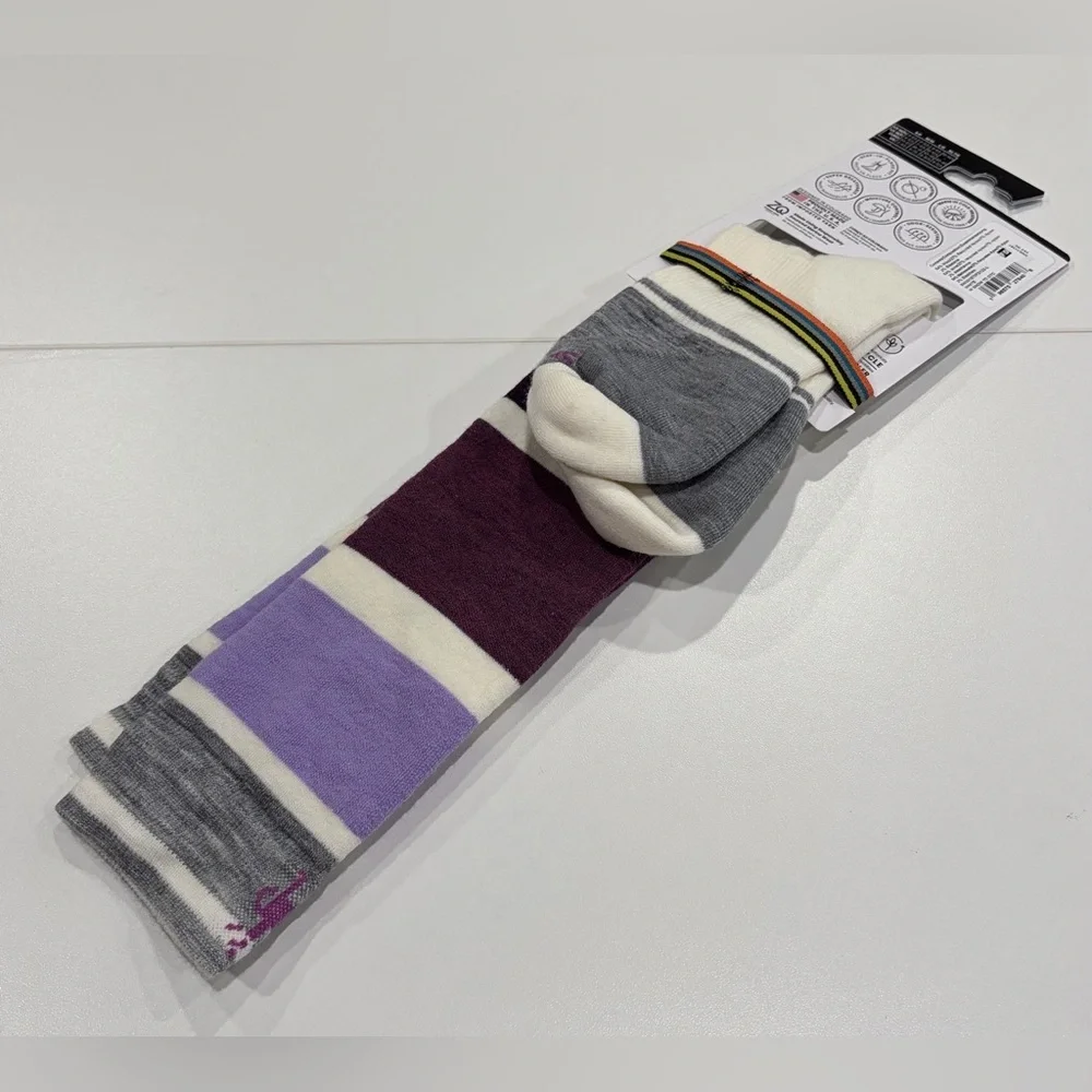 Smartwool Women's Large Snowboard OTC Socks Targeted Cushion White Purple NWT